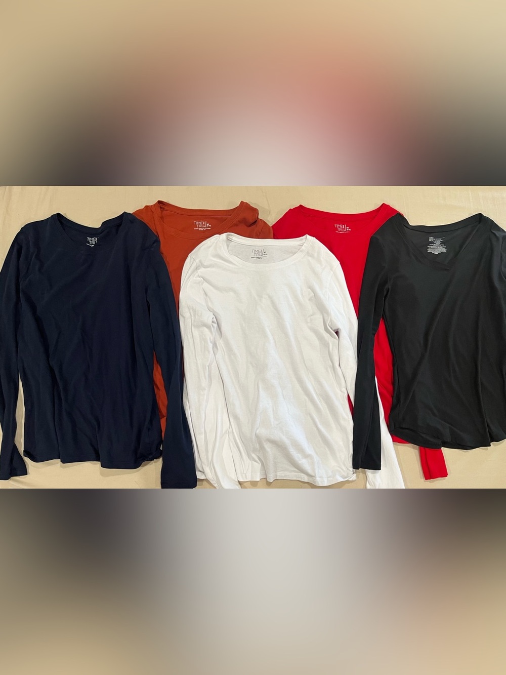 No Boundaries Women's Long Sleeve Crew Neck Tops - Navy, Rust, White, Red, Black